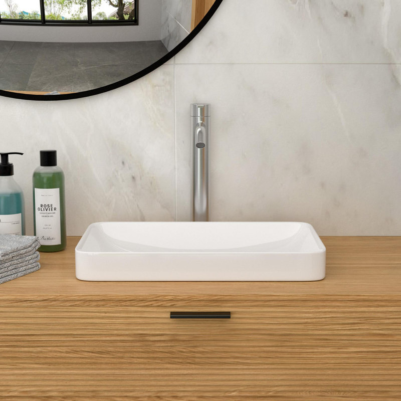 Lavabo vasque rectangulaire en céramique, Blanc