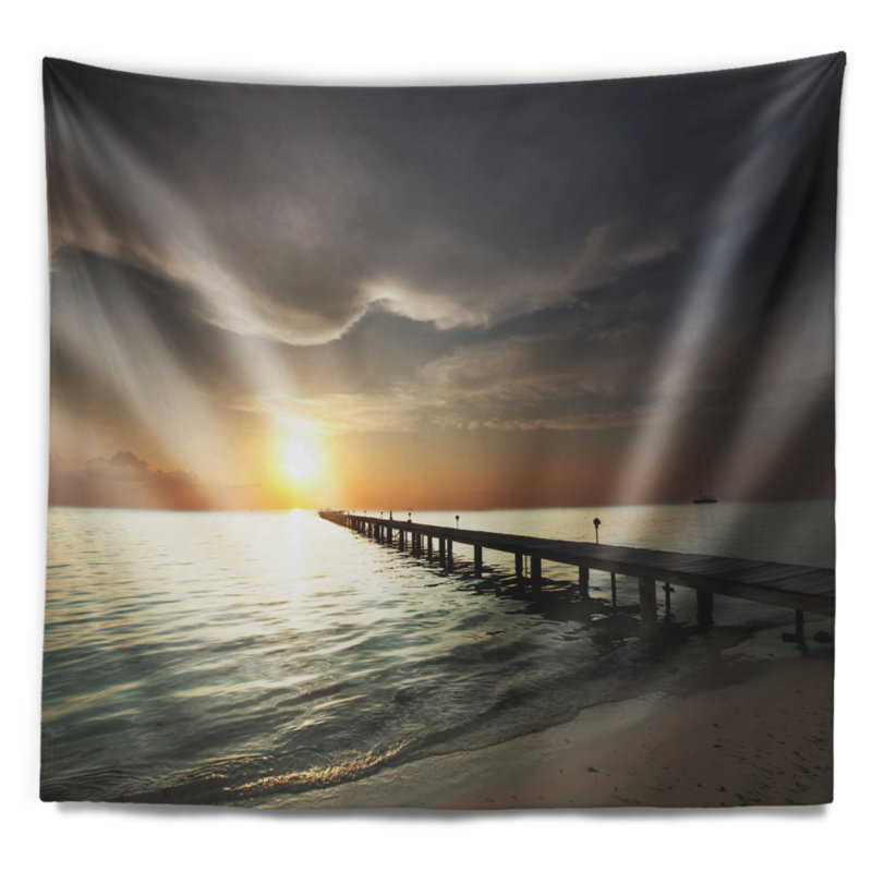 Tapisserie en mer de mer foncée bridge long boardwalk, H 50 po x l 60 po
