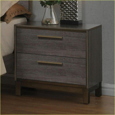 Contemporary 2-Drawer Nightstand Two-Tone Antique Gray with Brass Pulls