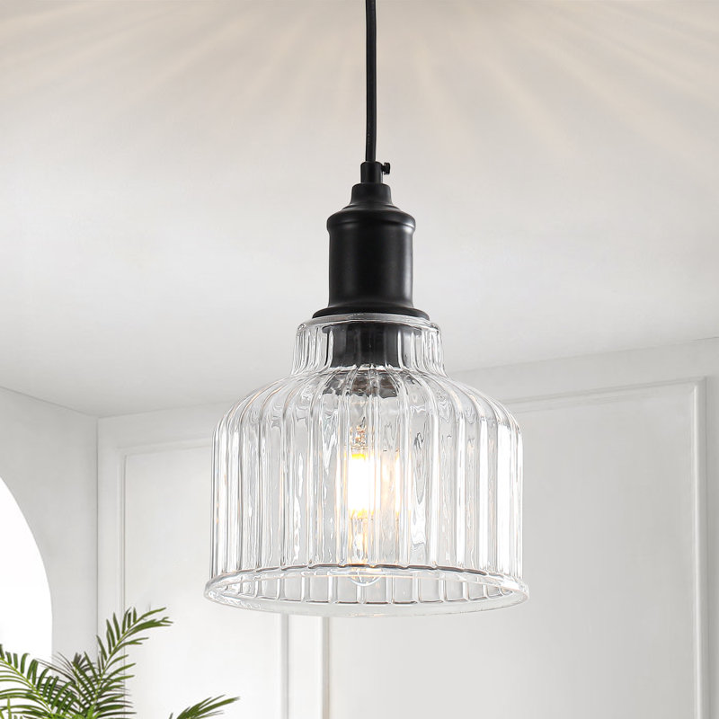 Black Ribbed Glass Adjustable Pendant Light