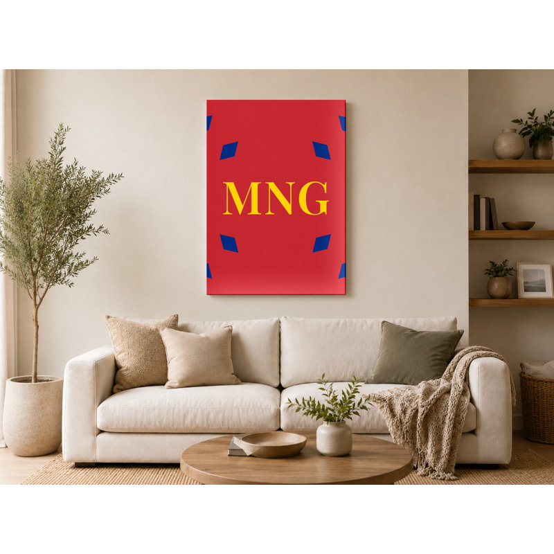 Mongolie, drapeau du monde luxueux, monogramme de diamant - bleu rouge jaune - art mural sur toile, H 36 po x l 24 po