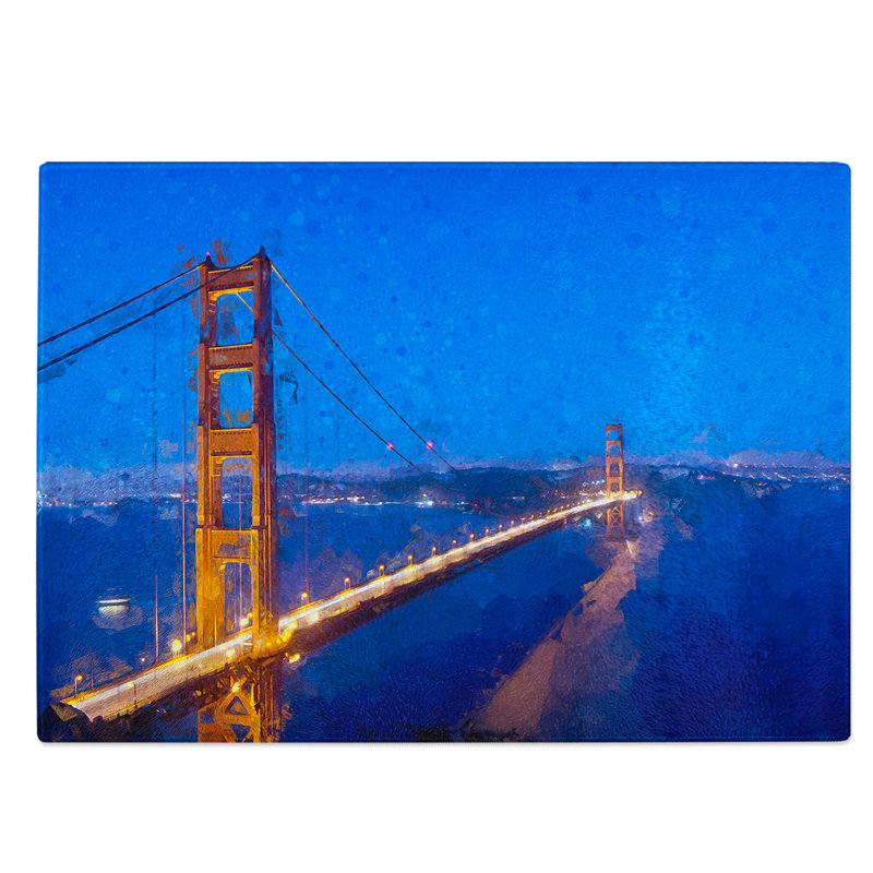 Glass Golden Gate Suspension Bridge in Abstract Chopping Board, 39 cm W x 28.5 cm L