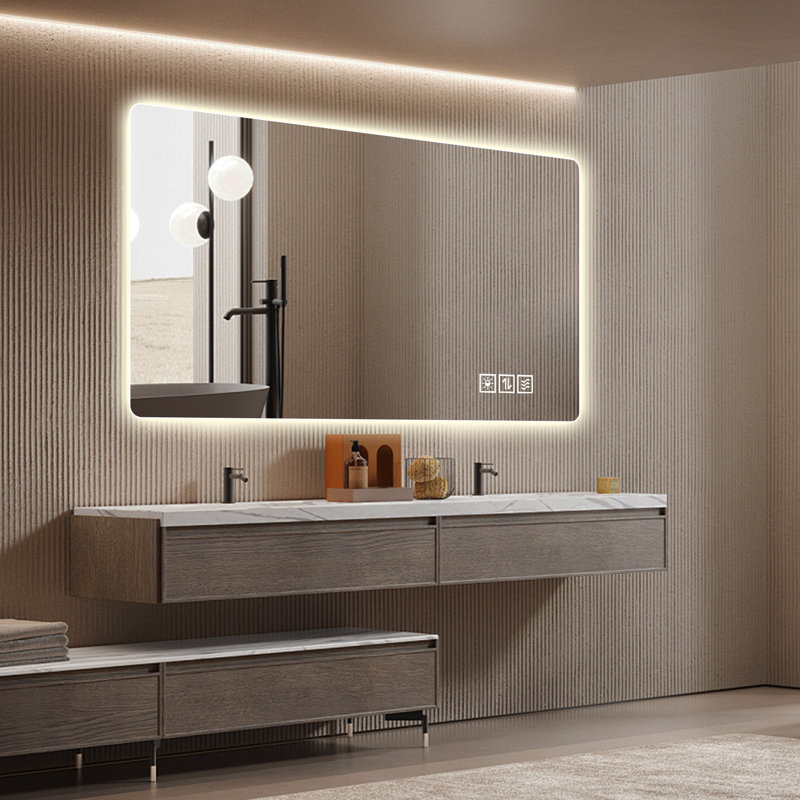 48 x 24 Inch LED Bathroom Mirror, Rounded Rectangle Backlit Vanity Mirror with Anti-Fog, 3-Color Dimmable Lighting, Memory Function, Horizontal or Vertical Wall Mount