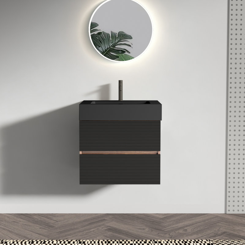 Brocken 24" Wall-Mounted Bathroom Vanity with Engineered Quartz Sink & Soft-Close Drawers