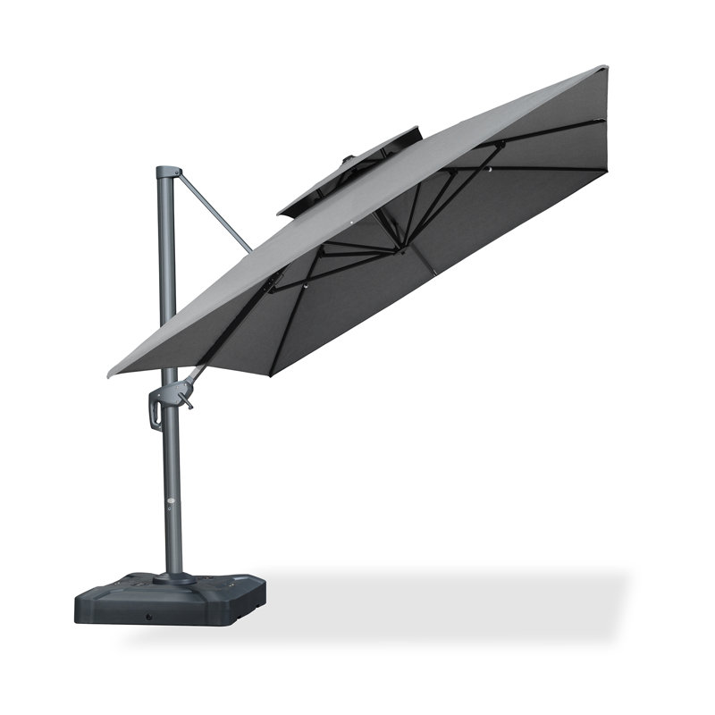 Grand parasol d'extérieur 10 pi x 13 pi à double toit gris et rectangulaire en porte-à-faux gris, Gris