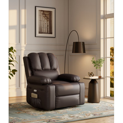 Fauteuil inclinable de massage berçant à 360 ° avec chaleur lombaire, télécommande, porte-gobelet intégré, fauteuil inclinable manuel en cuir de polyuréthane épais de densité 1,5X pour le salon, la chambre à coucher et la chambre de bébé