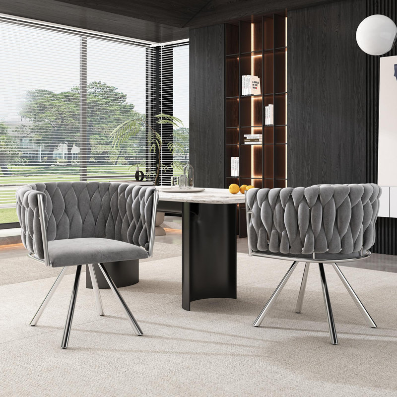 Authneil Velvet Metal Armchair, Silver, Light Grey, 2