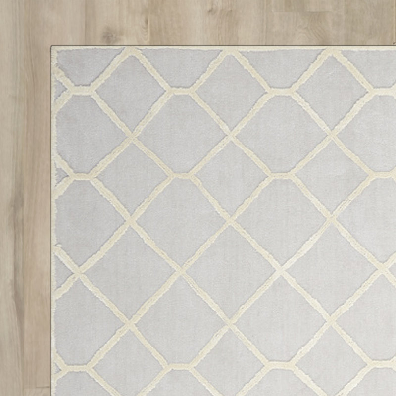 Tapis beige touffeté à la main à motif géométrique Latine, Rectangle 8 pi x 10 pi