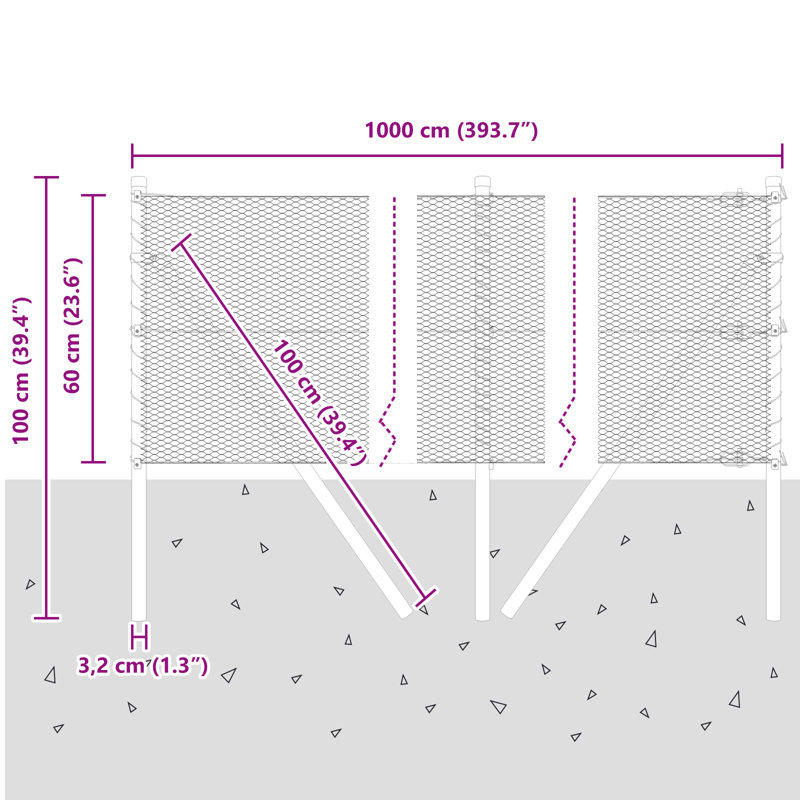 Hexagon Fence Galvanised Steel, 60cm H x 1000cm W, Silver