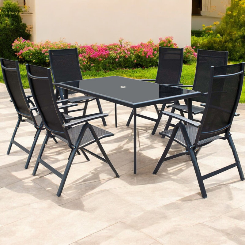 SORRENTO 6 Seater Black Rectangular Recliner Set with Textylene Multi Position Chairs