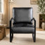 Chaise d'appoint classique de style Mid-Century moderne avec structure carrée en métal durable, fauteuil pour le salon, la chambre à coucher, le bureau personnel en revêtement de microfibre tacheté, cuir PU noir-1949352003