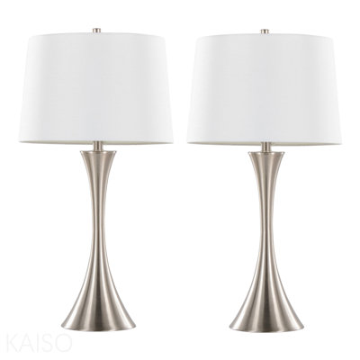 29" Contemporary Metal Table Lamp In Brushed Nickel With White Textured Linen Shade From Grandview Gallery  - Set Of 2