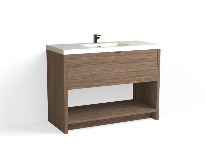 Vista 48" W Freestanding Single Bathroom Vanity, White Matte, Nocino/Matte Black, Single-Hole