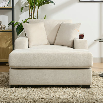 Canapé surdimensionné de 43,5 po de style moderne avec méridienne, avec coussins, station de charge et porte-gobelets, tissu chenille