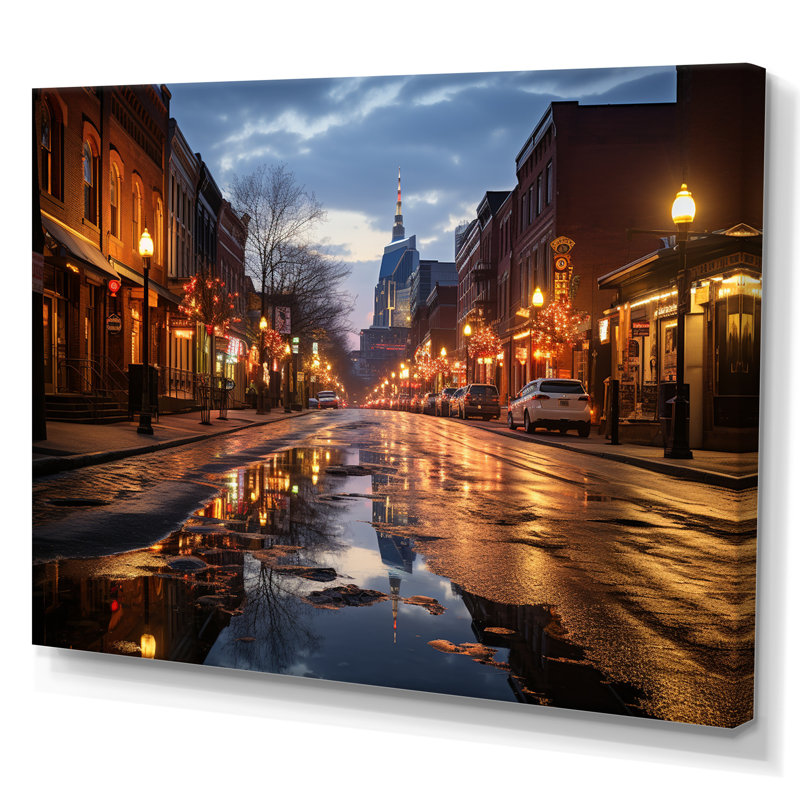 Nashville, ville de nuit, H 30 po x l 40 po x P 1,5 po, Toile tendue
