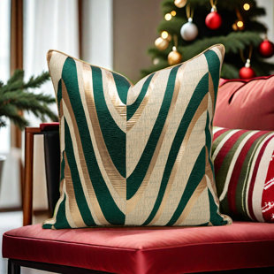 Housse de coussin en jacquard de Noël vert et vert à motif en V