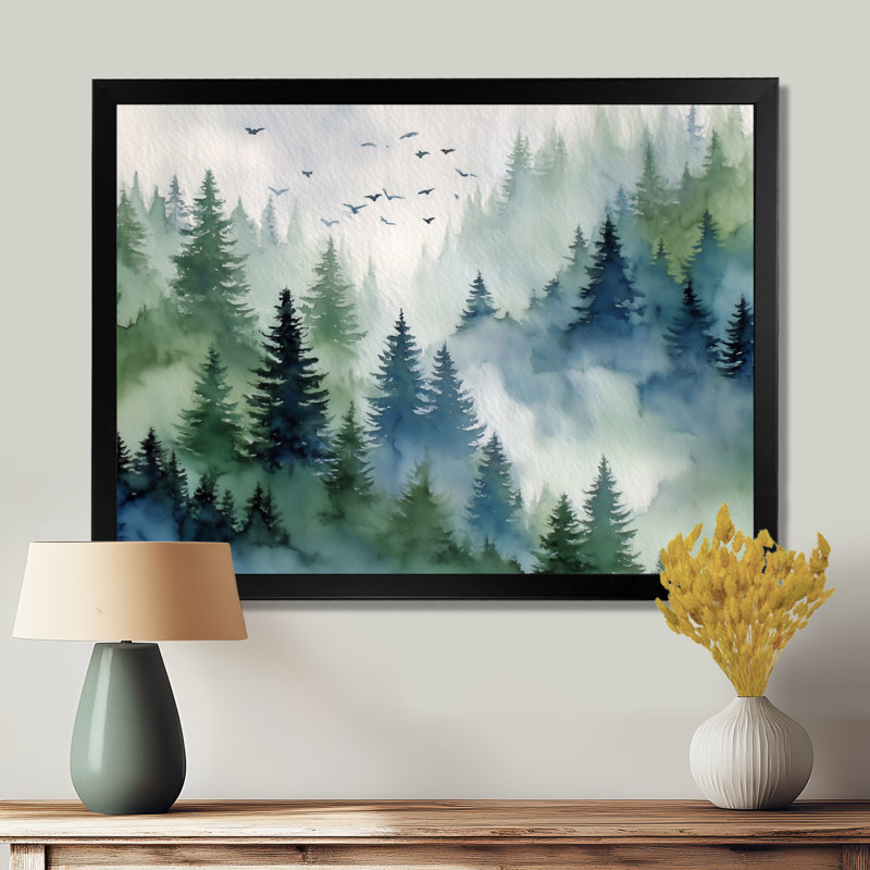 «Morning Mist Banff National Forest In Canada - Mount Rushmore», impression sur toile patriotique verte, Cadre photo unique