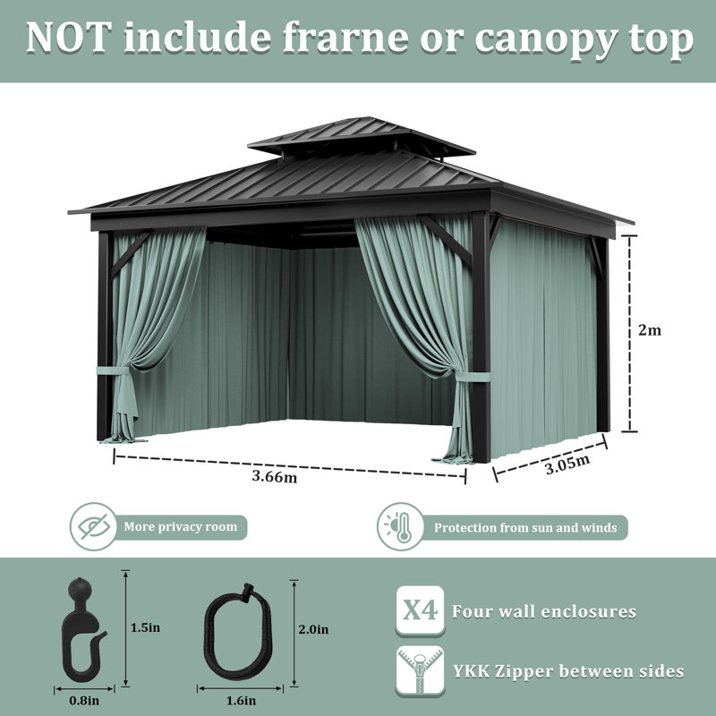4-Panels Sidewall Curtains For Gazebo, Only Curtains, 78.74" H x 144" W x 120" D, Calcite Blue