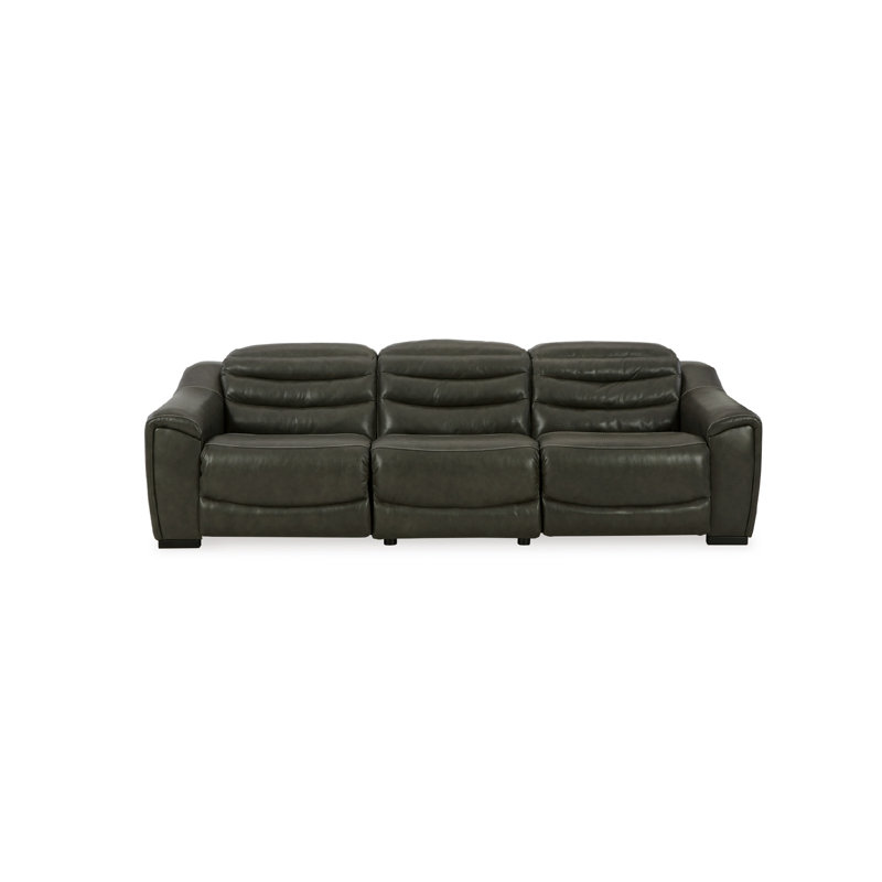 Melynn 110'' Upholstered Power Reclining Sofa, Dark Gray Genuine Leather
