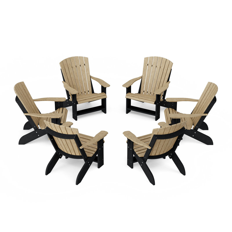 Heritage Adirondack Chairs Set Of 6, Weathered Wood/Black