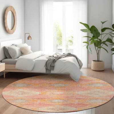 Machine Washable Indoor/Outdoor Xhevrie Coral Rug
