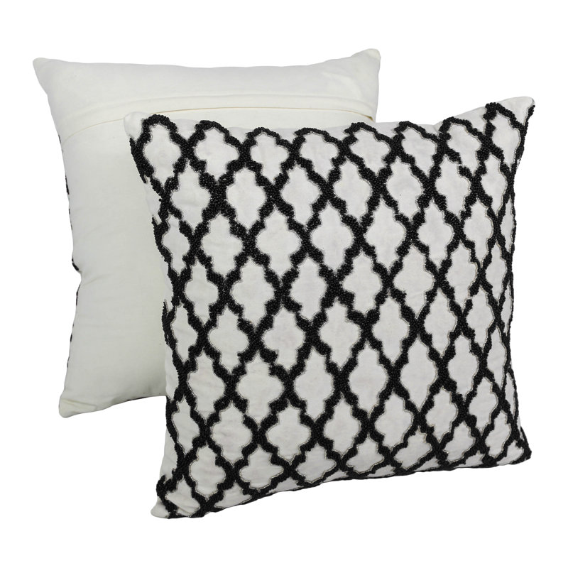 Coussin en coton à motif marocain, Noir / Ivoire