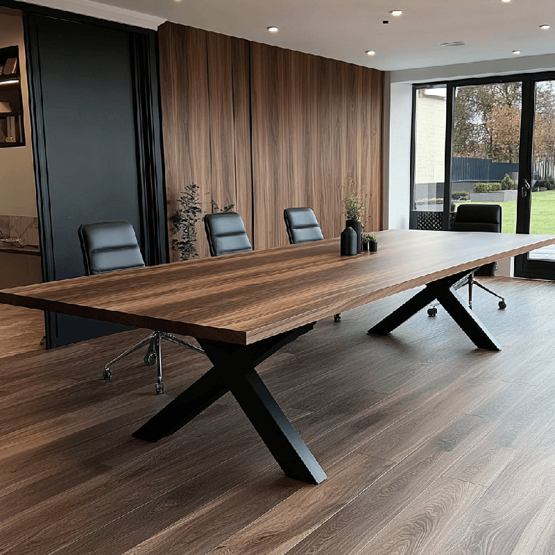 Solid Walnut Boardroom Conference Table - Chunky X Legs, 76cm H x 220cm W x 80cm D