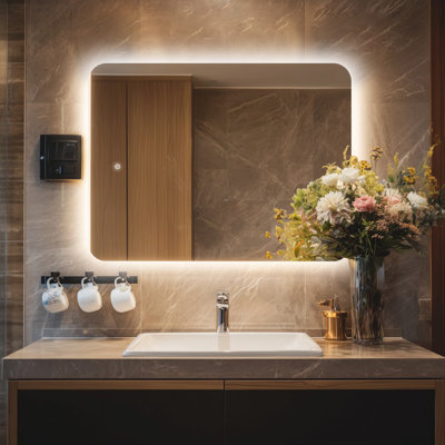 Frameless Backlit LED Lighted, 3 Colors Temperature Dimmable Light, Tempered Glass Bathroom Vanity Mirror With UL Rohs ETL & 3-Year Warranty