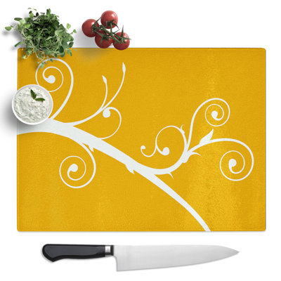 White Branch On Orange  Glass Chopping Board