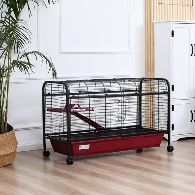 41.5"l Small Pet Cage For Rabbits, Ferrets - Comes With Feeder, Platform, Ramp, Wheels Ferret Rolling Wheels, Ramp Rabbit
