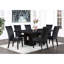 Table de salle à manger noire - plateau de table très épais, base à double piédestal, bois d'hévéa, design séduisant transitionnel avec plateau de table et base en bois d'hévéa