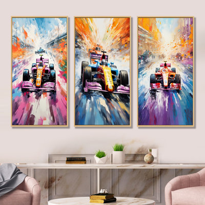 Popart Formula Car On The Race Track I - Race Tracks Wall Decor Set Of 3