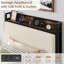 Structure de lit plateforme simple avec rangement et station de charge - Tissu en lin rustique, robuste, sans sommier-1686708931