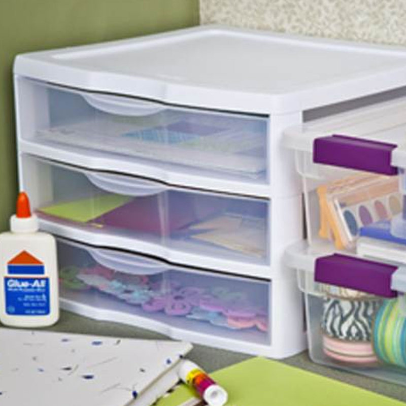 Sterilite Clear Plastic Stackable Small 3 Drawer Storage System, White