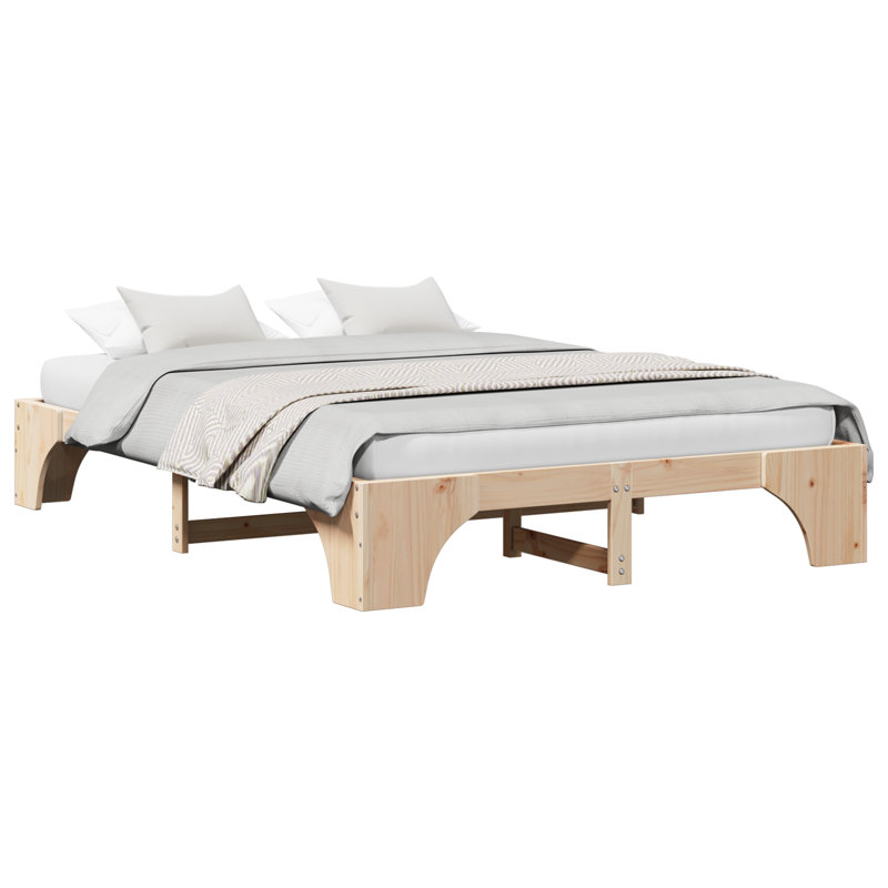 Floor Bed Frame Solid Pine Wood, Beige, Kingsize (5')