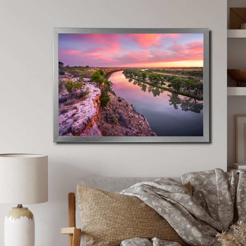 Murray River Sunset Victoria - impression, Cadre photo argenté, H 24 po x l 32 po x P 1 po