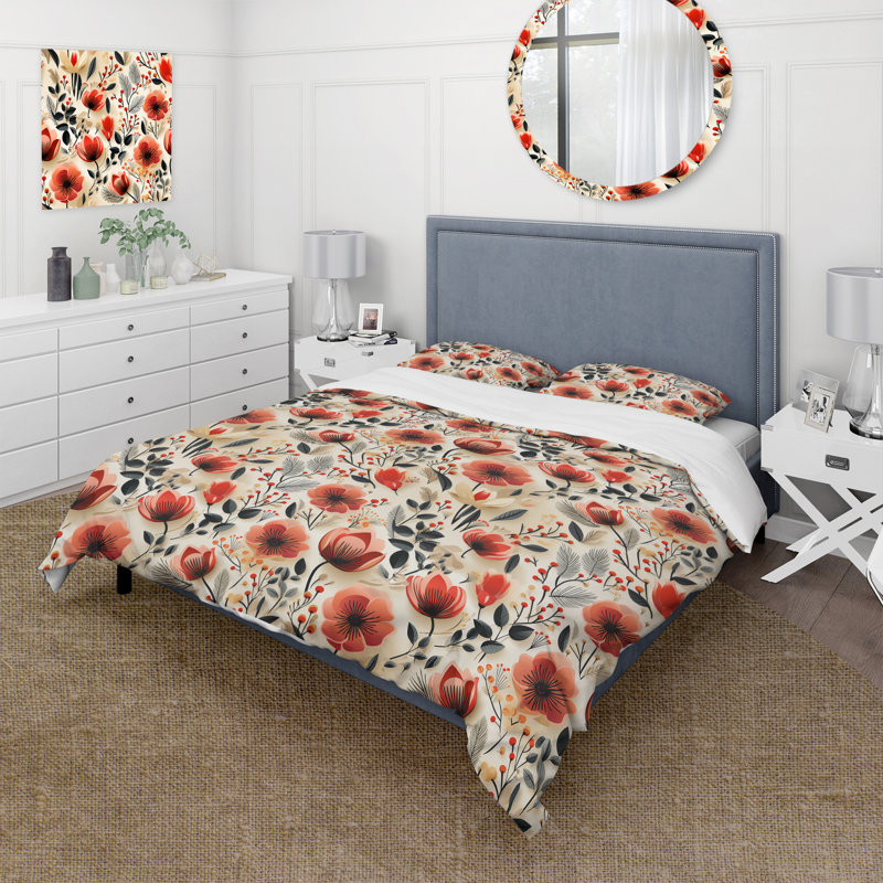 Mystic Red Garden Blooms Beauty II - Ensemble de housse de couette à motif floral