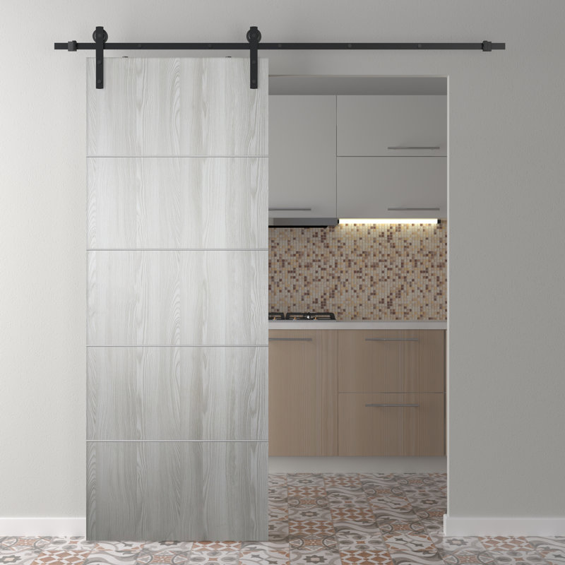 Optima 4H Manufactured Wood Composite Sliding Barn Door With Hardware Kit, 35.87" x 83.23", Ribeira Ash