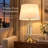 Modern Crystal Table Lamp with White Fabric Shade, Brass Finish