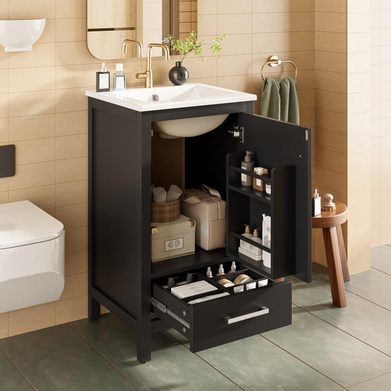 Meuble-lavabo simple 18 po avec plateau en céramique, Noir