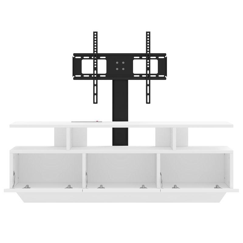 Adjustable Media Center With Mount, 2 Cabinets And LED Lights For Tvs Up To 70", Antique White
