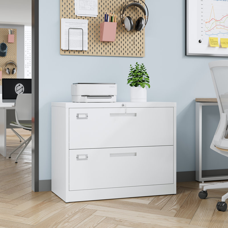 35.43'' Wide 2 -Drawer Steel File Cabinet, White