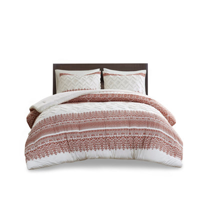3 Piece Cotton Comforter Set With Chenille Tufting Auburn Full/Queen