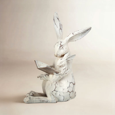 Carved Bunny and Baby with Book Figurine