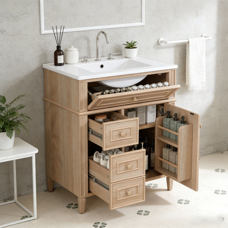 Meuble-lavabo de salle de bain avec lavabo, Bois de 30 pi