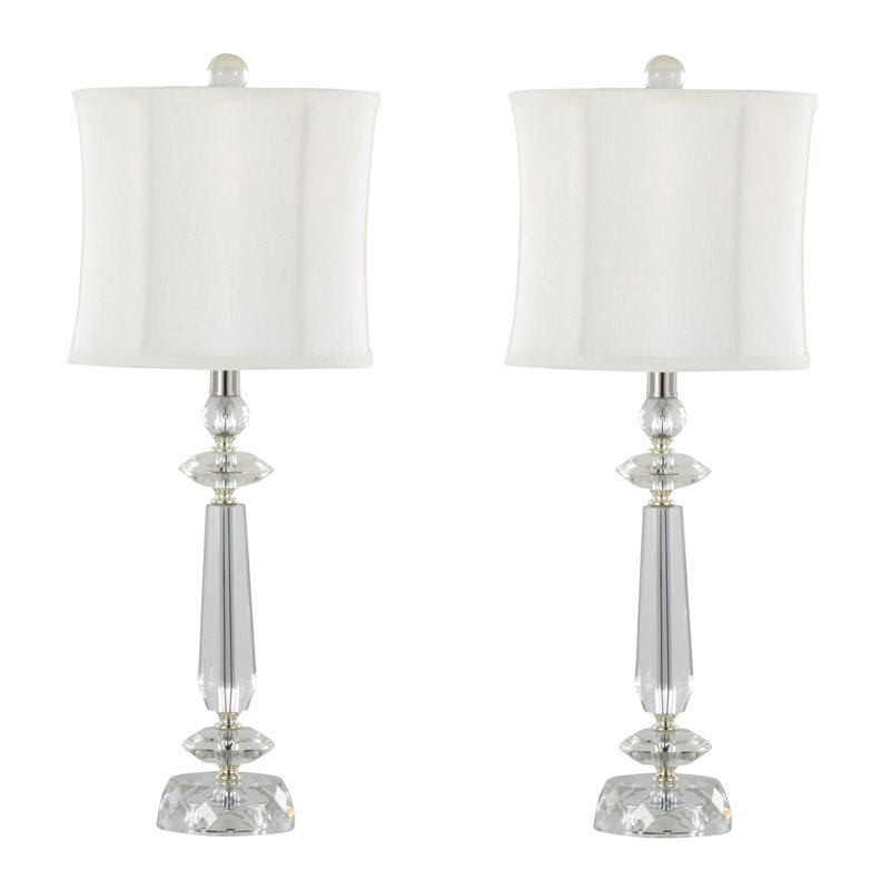 Karat 25.5" Contemporary Crystal Table Lamp in Clear K9 Crystal and Chrome with White Linen Softback Shade from Grandview Gallery by LumiSource - Set of 2