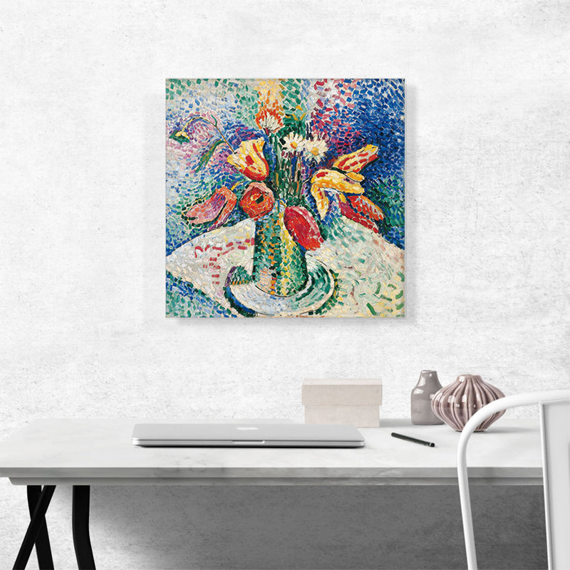 Tulipes et fleurs dans un vase 1905 par Henri Matisse - reproduction d'art sur toile tendue, H 18 po x l 18 po x P 0,75 po