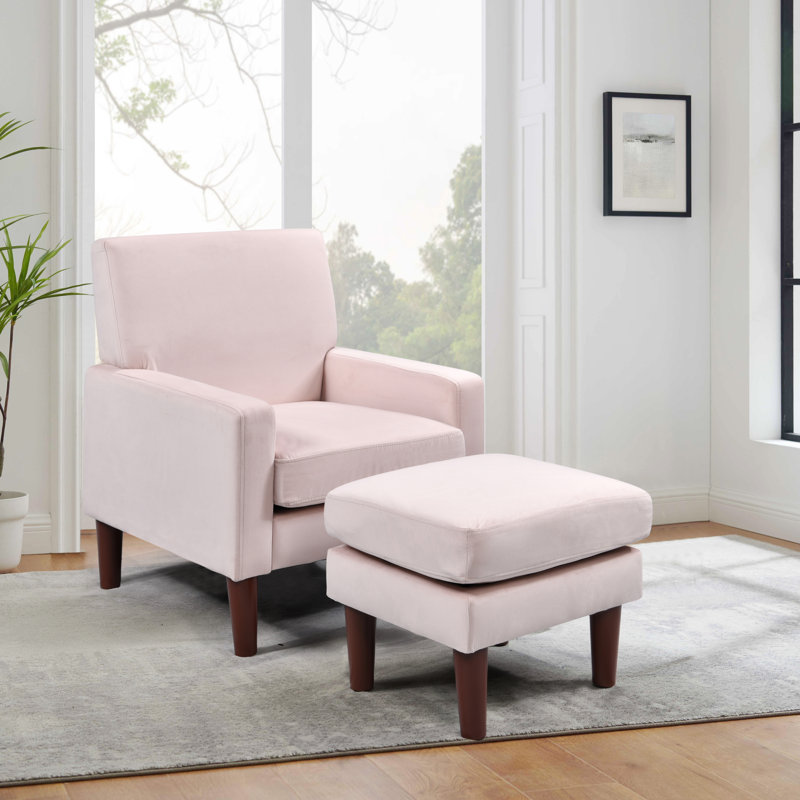 Amblewood Velvet Armchair with Footstool, Pink