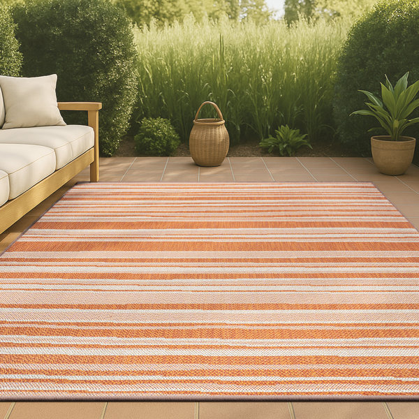 Breakwater Bay Clarisa Wavy Stripe Modern Orange/Cream Indoor/Outdoor ...