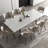 9-Piece Modern Extendable Dining Room Set, 94.5" White Marble Look Table with 8 Grey Upholstered Chairs, Tapered Metal Legs-1475895947-1475895943
